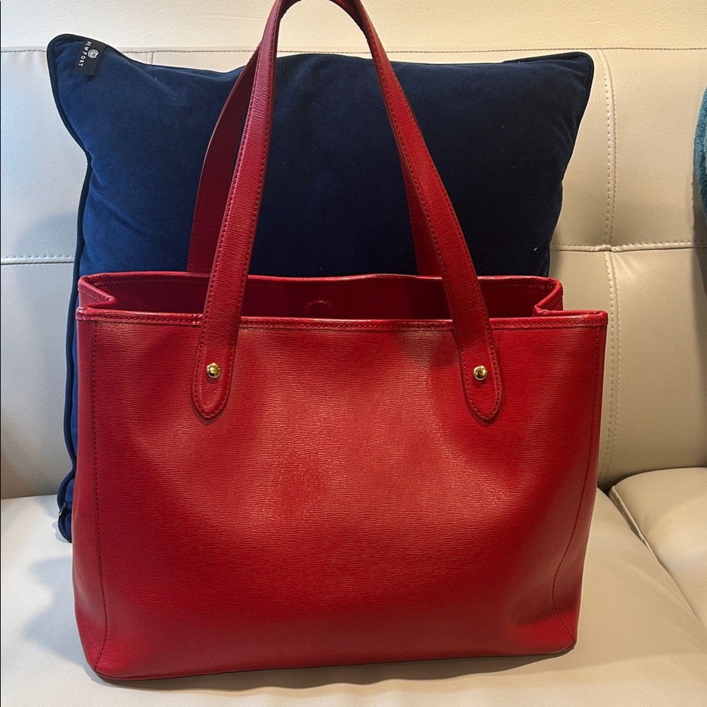 Lauren Ralph Lauren Red Newbury Classic Leather Tote - Picture 5 of 14